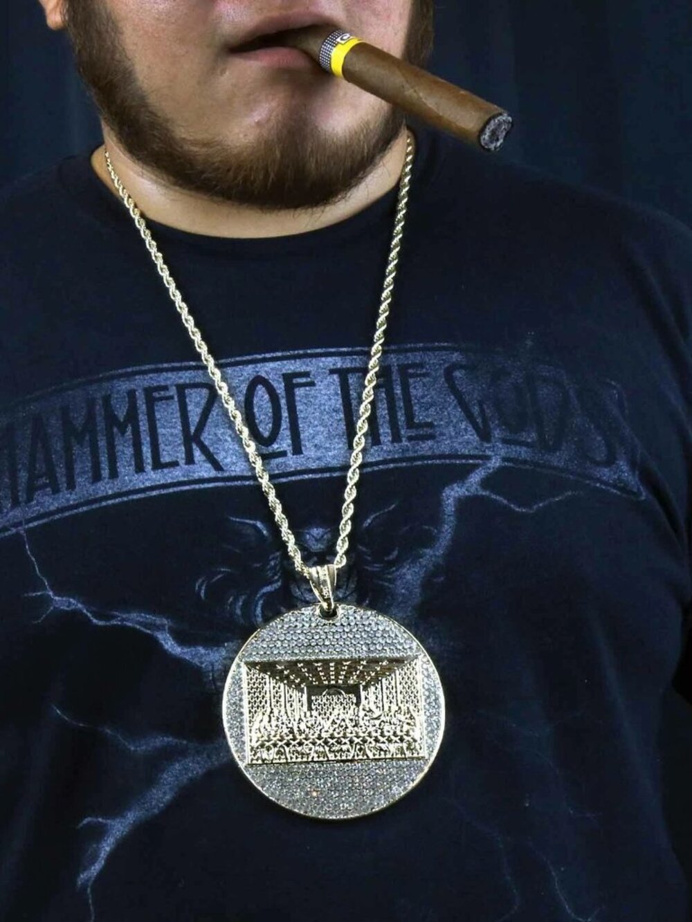 14K Plated Iced Out Oversized Last Supper & Rope Chain